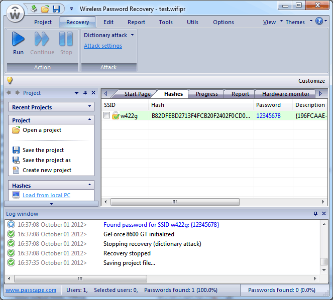 Wireless Password Recovery Screenshot
